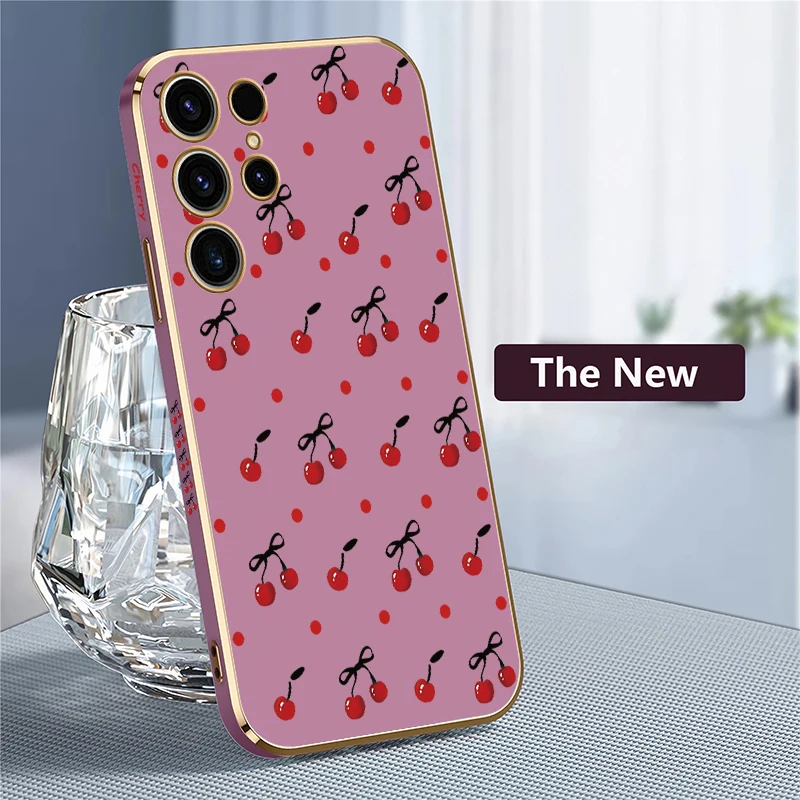 Fashion Cherry Bow Pattern Plating Silicone Phone Case