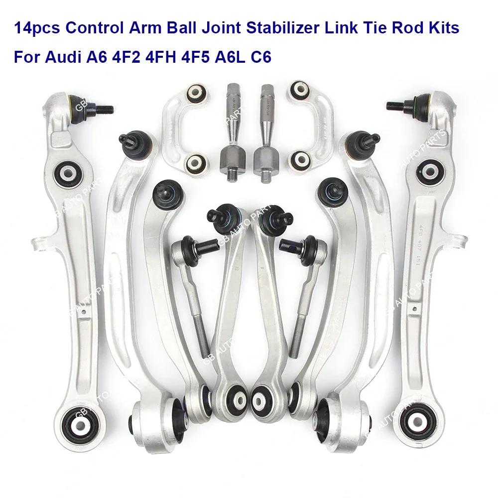 

14pcs Front Supspension Control Arm Ball Joint Stabilizer Link Tie Rod Kits For Audi A6 4F2 4FH 4F5 A6L C6 4F0407151 4F0407693