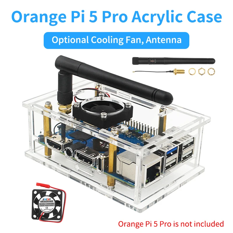 Orange Pi 5 Pro Acrylic Case Transparent Shell Protective Box Optional Cooling F