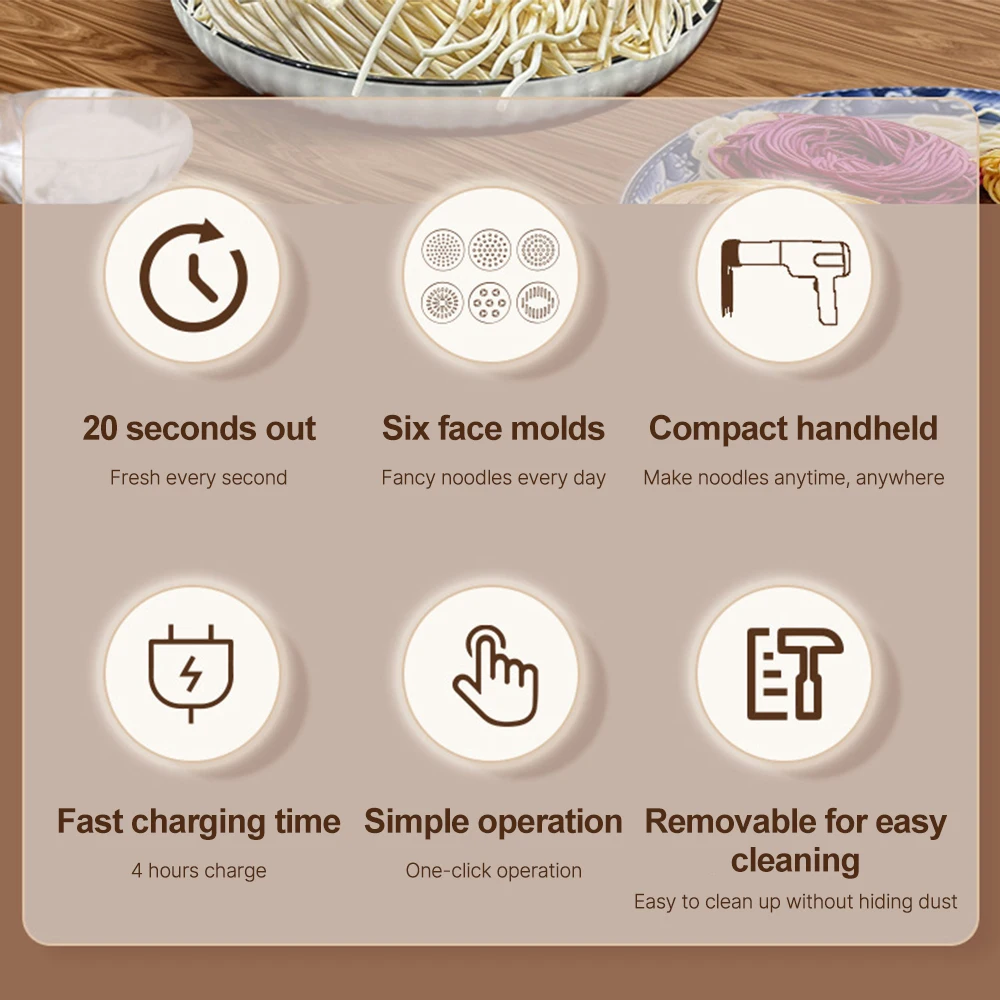 6 in 1 Electric Noodle Maker Automatic Pasta Maker Machine Handheld Cordless Portable Spaghetti Noodles Dough Cutter