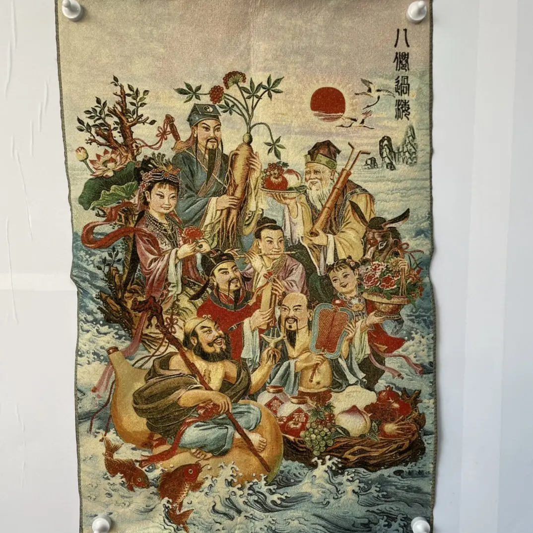 

Thangka Embroidery Eight Immortals Crossing the Sea Image Character Silk Painting Mural Craft Decoration Artwork