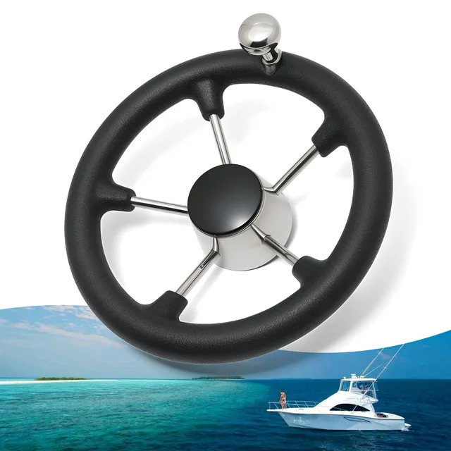11 Inch Marine Steering Wheel - Stainless Steel 5-Spoke Boat Wheel With Foam Grip