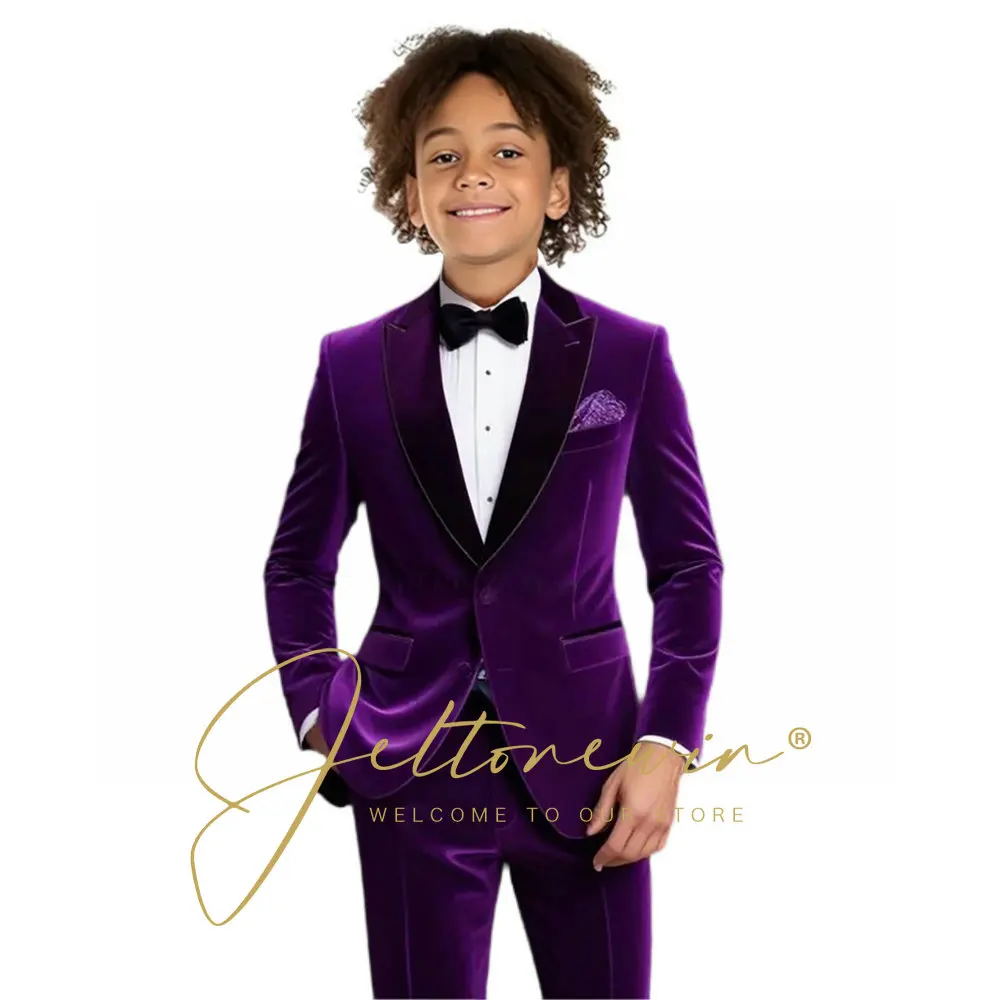 Abito da Compleanno per Bambini, Completo in Velluto Bordeaux con Giacca e Pantaloni per Bambini, Abbigliamento per Cerimonie e Feste - immagine 2