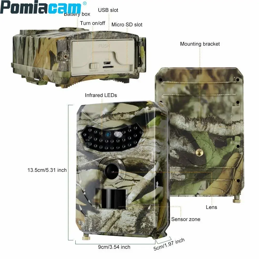 PR100 1080P HD Infrared Hunting Camera Photo Trap 12MP 120 Degree Lens Angle Wildlife Trail Thermal Camera