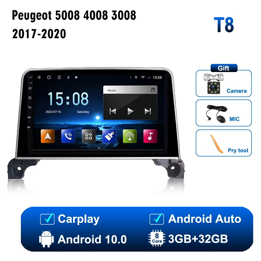 For Peugeot 5008 4008 3008 2017-2020 2 Din Android Carplay