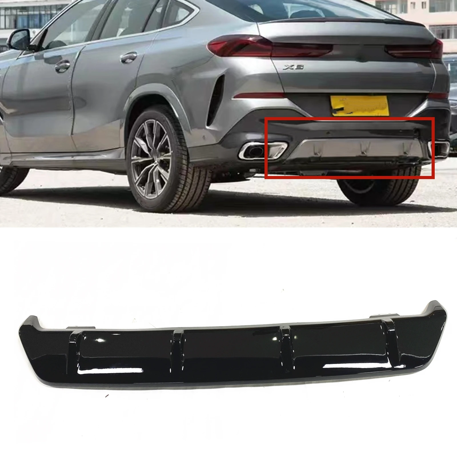 

For BMW G06 LCI X6 2020 2021 2022 2023-2024 Glossy Black Rear Bumper Diffuser Spoiler Lip Boot Lower Splitter Cover Plate Kit