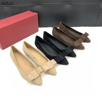 2025 new 100% genuine leather pointy butterfly knot flat Loafers Simple women's loafers elegant all season low heels 1
