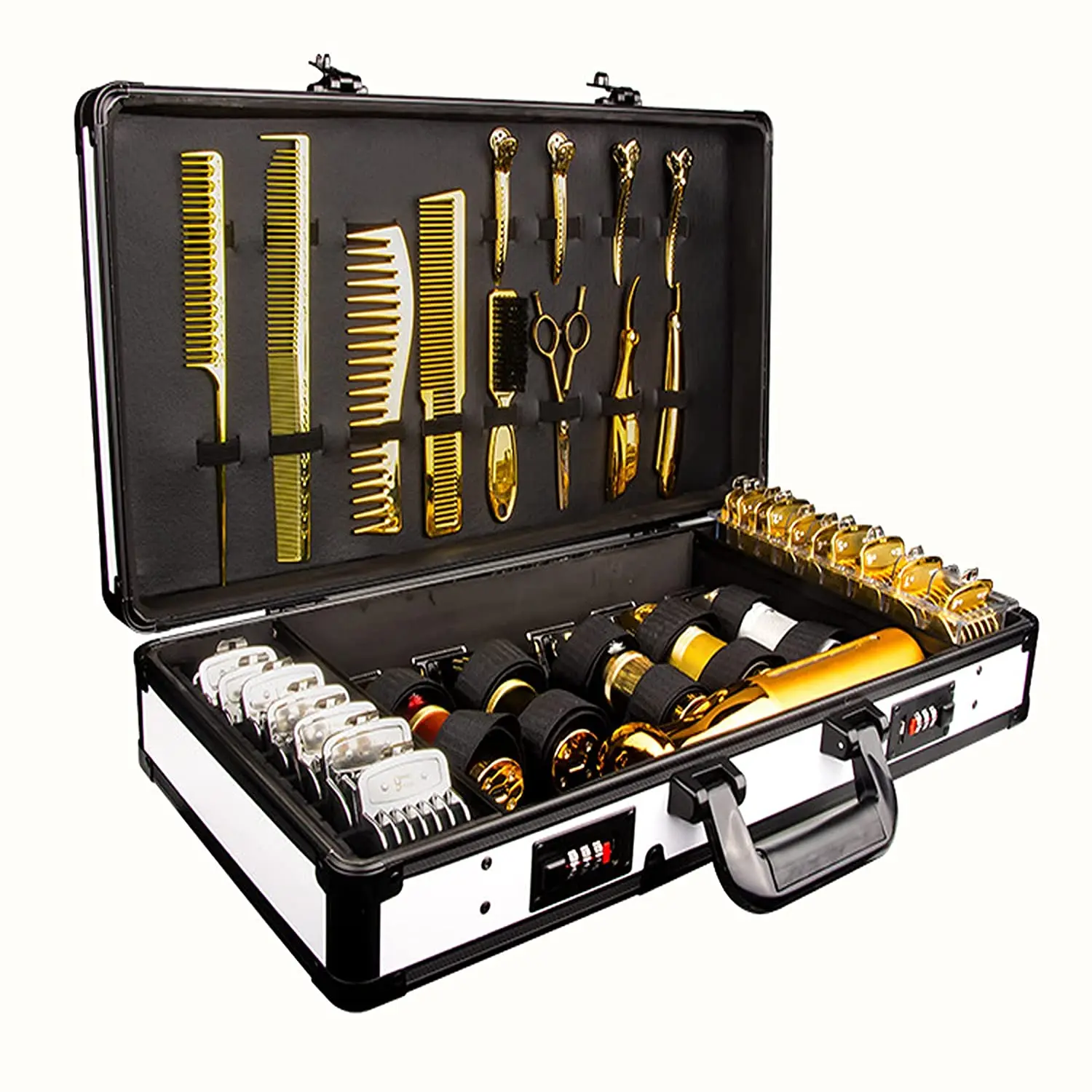 

DreamCase Full Mobile Black And Gold Barber Carrying Pro Gold Aluminum Barber Case BC004