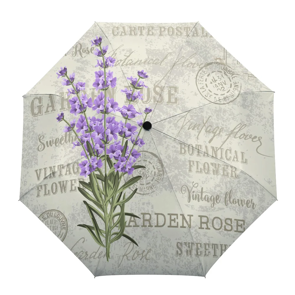 Lavender Purple Flowers Leaves Retro Creative Umbrella Rain Women