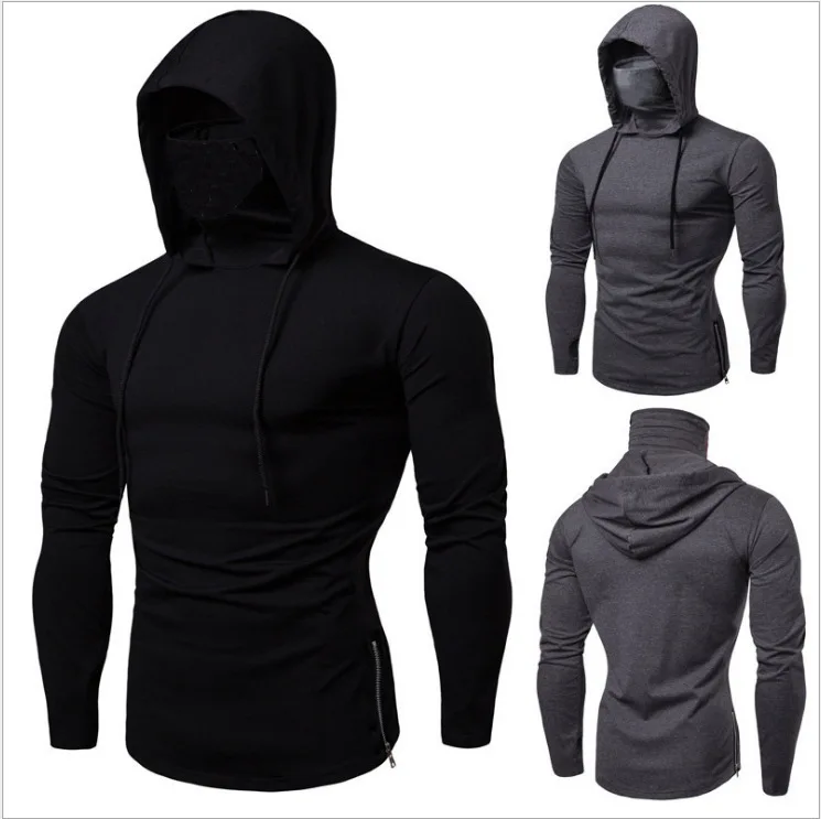 

Men's Hooded Long Sleeve T-shirt: Stylish Athletic Fitness Top for an European-American Look