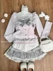 Japanese Sweet Preppy Style Skirt Set Women Kawaii Lace Patchwork Bow Tops + Y2k Plaid Mini Skirt Elegant Outifits 2 Piece Set 4