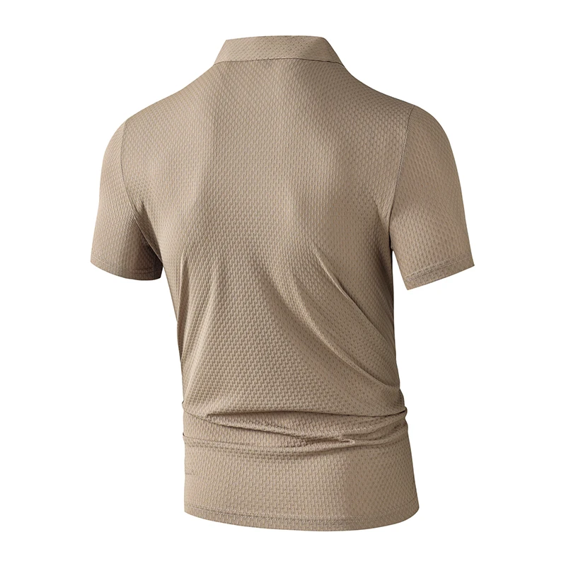 Herren-Poloshirt mit Waffelstruktur, kurzärmelig, lässig, mit Umlegekragen und Knopfleiste, weich, atmungsaktiv, zum täglichen Tragen – Detail 10