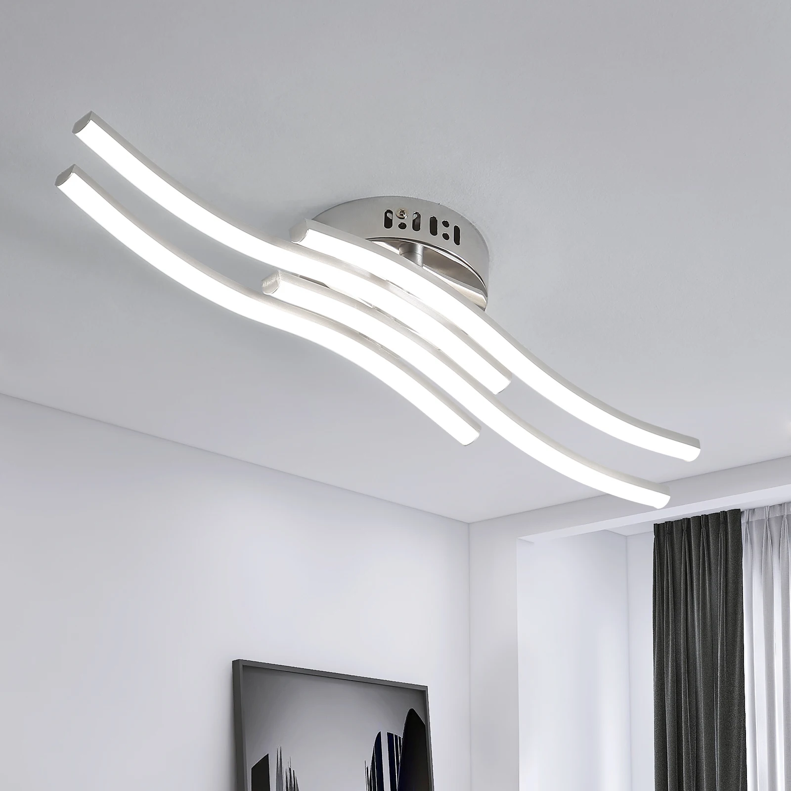 Modern Led Ceiling Light, 4 Built-in Wave Led Board Design Ceiling Lamps Silver Ceiling Lighting for Living Room Bedroom Kitchen