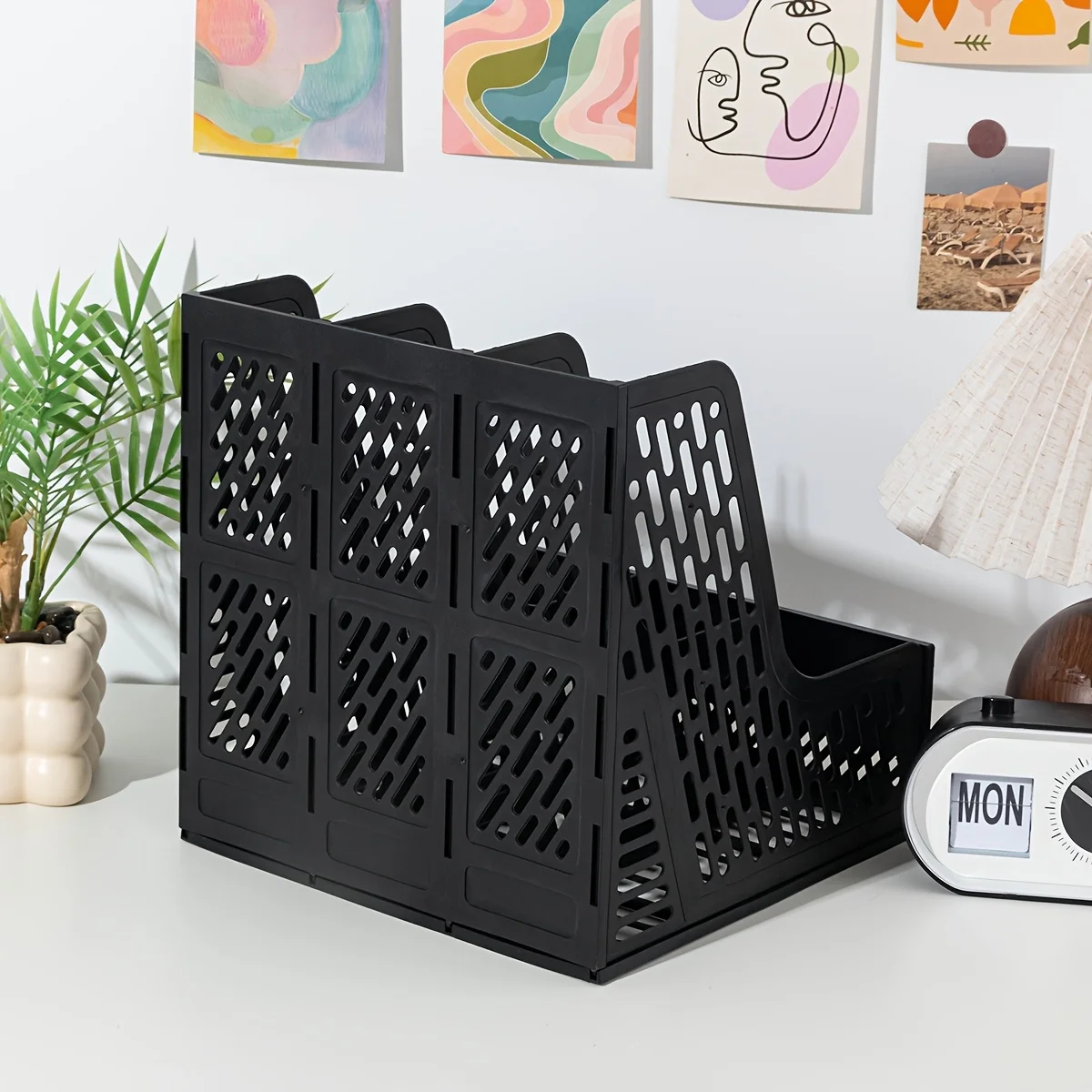Modern Minimalist Gray Plastic Desktop Organizer - Multi-Purpose File and Magazine Storage Rack for Office Supplies Display 4