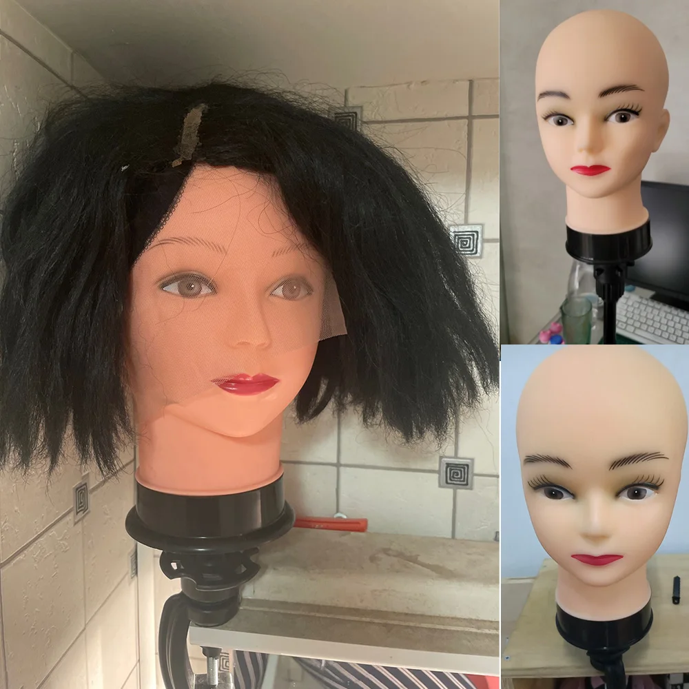 Wig Head Mannequin Bald Mannequin Training Head With Stand Tripod African Manikin Head Adjustable Wig Tripod Get T Pins Wig Install Kit