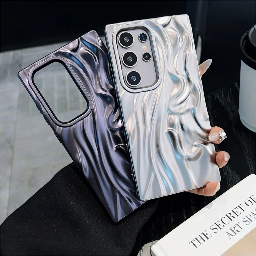 Glossy Plating Phone Case with Matte 3D Wave Design