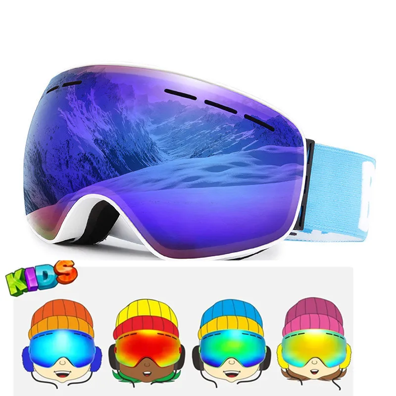 Winter Ski Snowboard Goggles Kids UV400 Big Vision Single Layer Spherical Mask Skiing Snow Snowmobile Eyewear Girls 4-15 Years