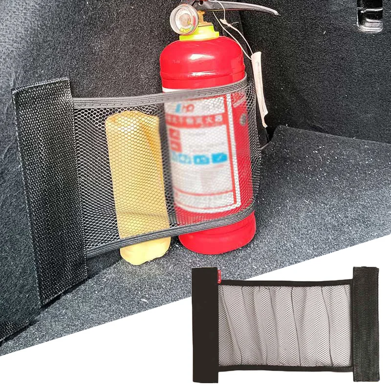 Car Trunk Elastic Mesh Fixed Straps Car Interior Organizer Extinguisher Storage Net Bag Seat Back Fixing Bag Auto Accessories