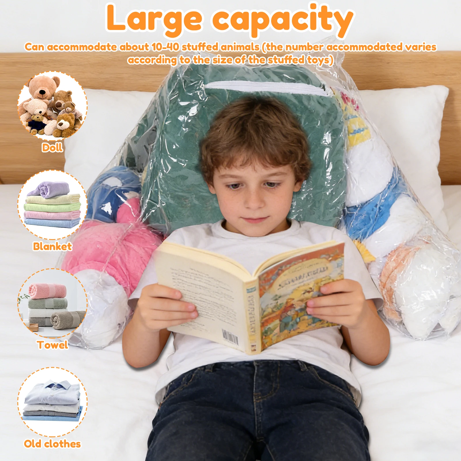 Clear Stuffed Animal Storage Back Pillow Cover PVC Waterproof Plush Toy Storage Backrest Cushion Cover 30L Clothing Storage Bag