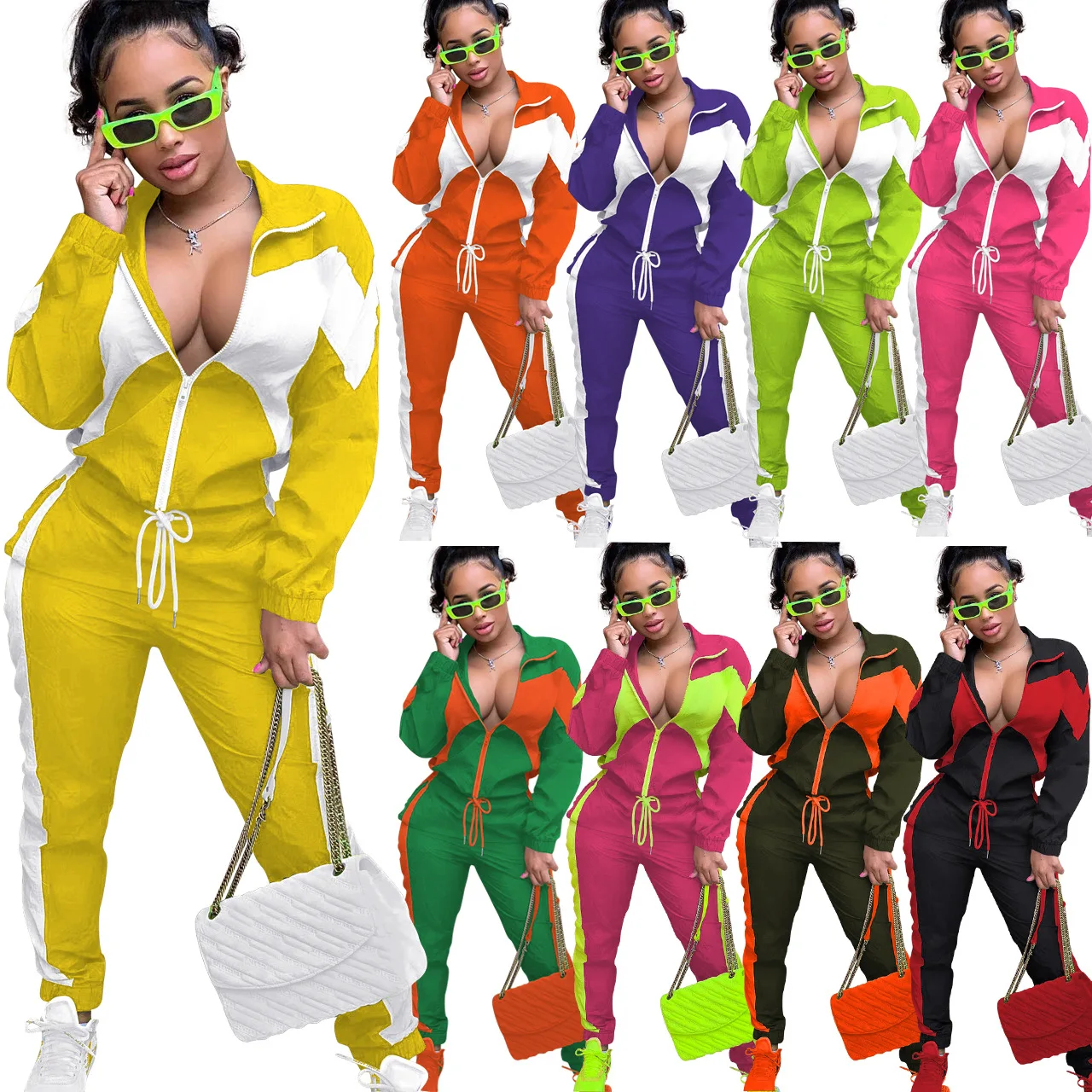 Cropped Jacket Tracksuit Two Piece Set Casual 2 Pieces Joggers Sets Women Luxury Outfit Sweat Pant Suit Zip Up Patchwork Jackets devops the real definition of devops men s new patchwork tracksuit hoodie pullover pants casual comfortable two pieces suit