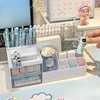 Cute Pen Desk Holder Storage Box Organizer Girl Drawer-type Desktop Student Stationery Handbook Nine Grids Kawaii Storage Box 4