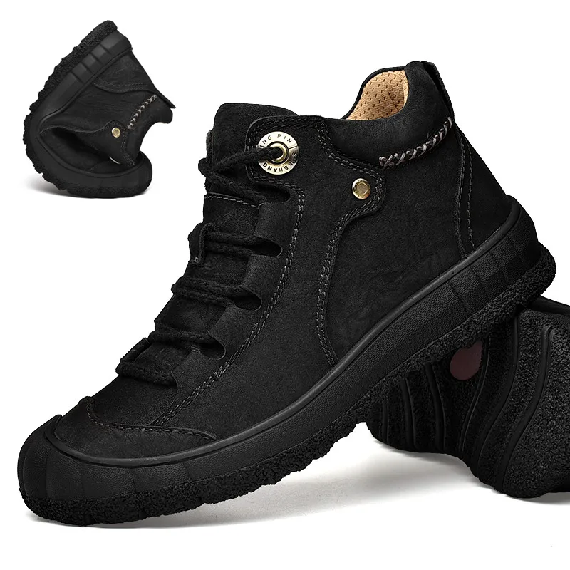 Luxury Outdoor Men's Boots Genuine Leather Casual Shoes Motorcycle Warm Winter Boots for Men Upscale Ankle Shoes