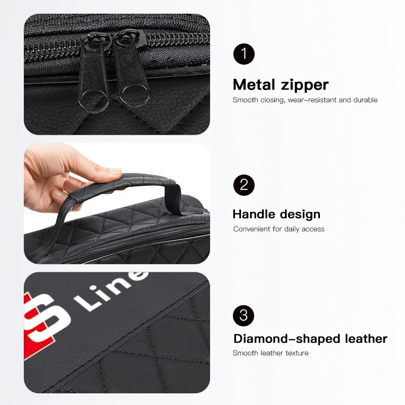 Car Charging Cable Storage Carry Bag Organizer Box for Audi Sline A3 A1 A4 B8 B7 A6 C7 A5 A7 A8 B9 B6 C6 Q2 Q3 Q5 Q7