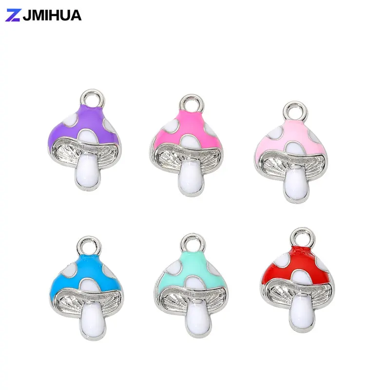 

15PCS Silver Color Charms Enamel Cute Mushroom Pendant For DIY Handmade Earrings Necklaces Bracelets Jewelry Making Accessories