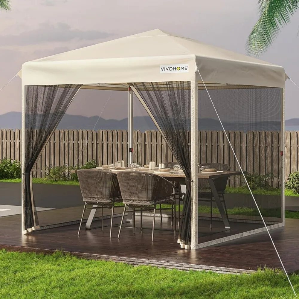 

10x10ft Easy Pop-Up Canopy Outdoor Screen Tent With Mosquito Netting Gazebo and Roller Bag for Yard Camping Picnic Party Events