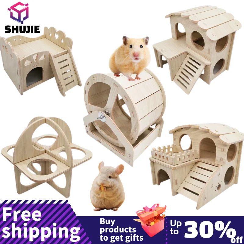 Dwarf Hamster House Diy Hamster Accessories Wooden Gerbil Hideout House And Canary Seesaw Pet Exercise Exercise Toy Set Cage