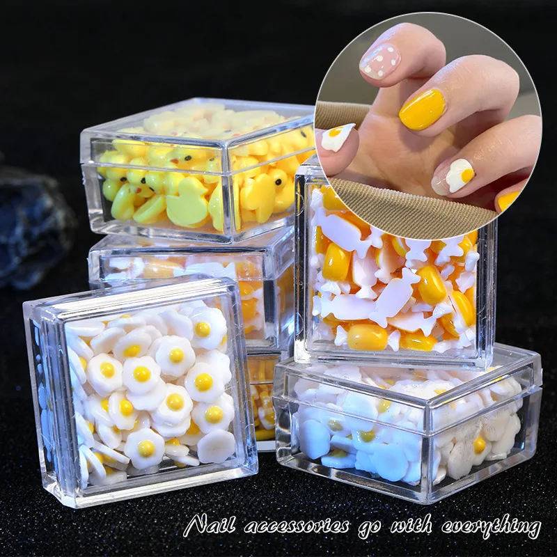 

20Pcs/BAG Mini Egg Nail Art Decoration Poached Eggs Rhinestone Manicure Cute Food Accessories 3D Charm For Nails DIY Manicure