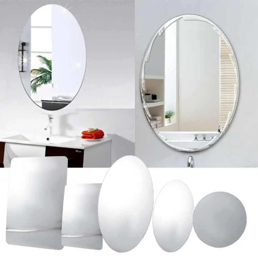 Wall Sticker Mirror Wall Sticker Acrylic Wall Sticker Removable Self-Adhesive For Bathroom/Wall Shower 3D Effect Oval Anti Fog Mirror Acrylic Mirror Make Up Stickers