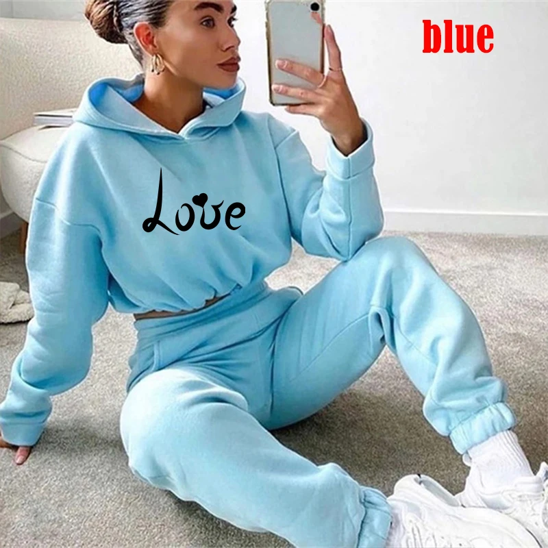 Women Love Printing Fashion Tracksuit Short Hoodie And Pants Casual Sport Suit Winter 2 Piece Suit 8 Colors Jogging Suits