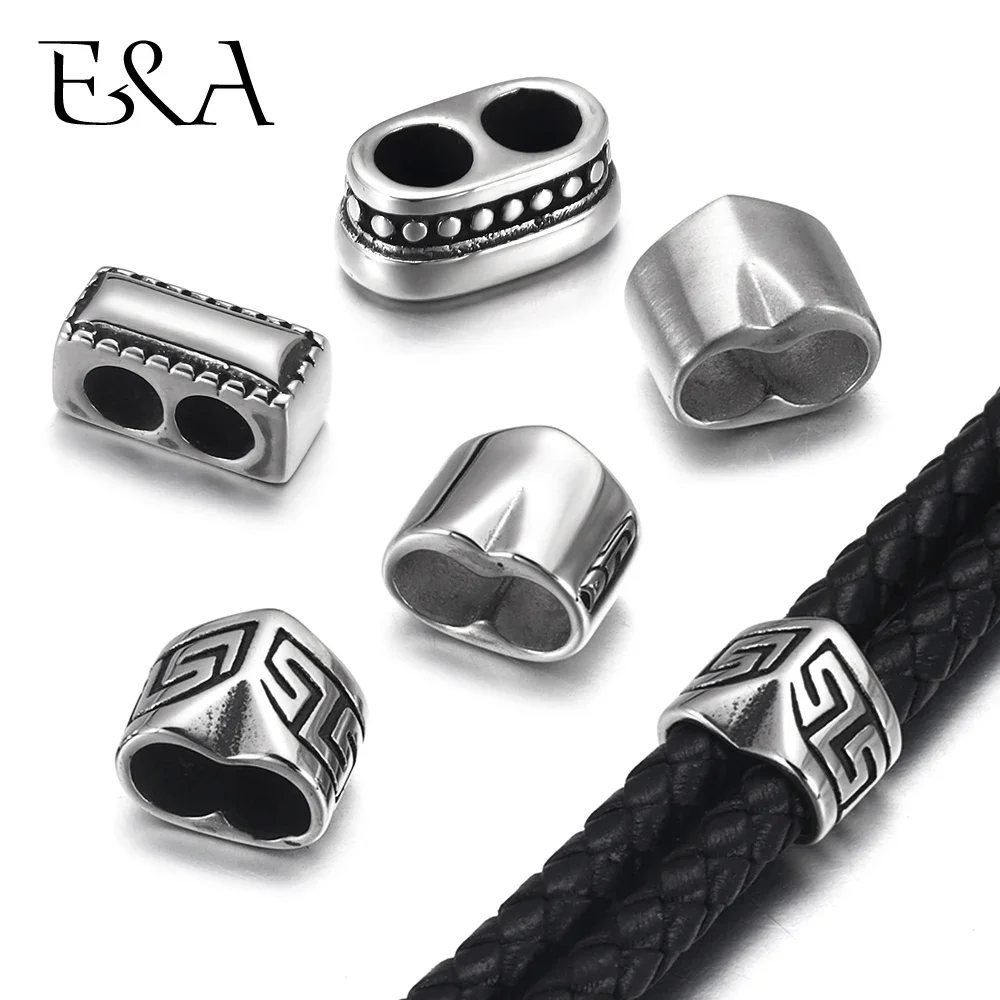 1 teile/los Edelstahl Doppel Loch Perlen Fit 5mm 4mm Runde Leder Armband Spacer DIY Schmuck Machen Metall zubehör