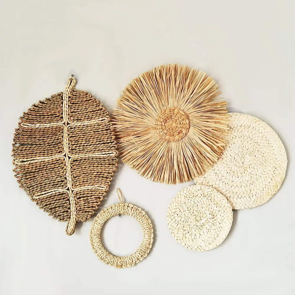 Nordic Style Straw Rattan Wall Decor, Round Rattan, Wall Basket, Decoration Rattan Crafts, Hanging Frame Ornament 4
