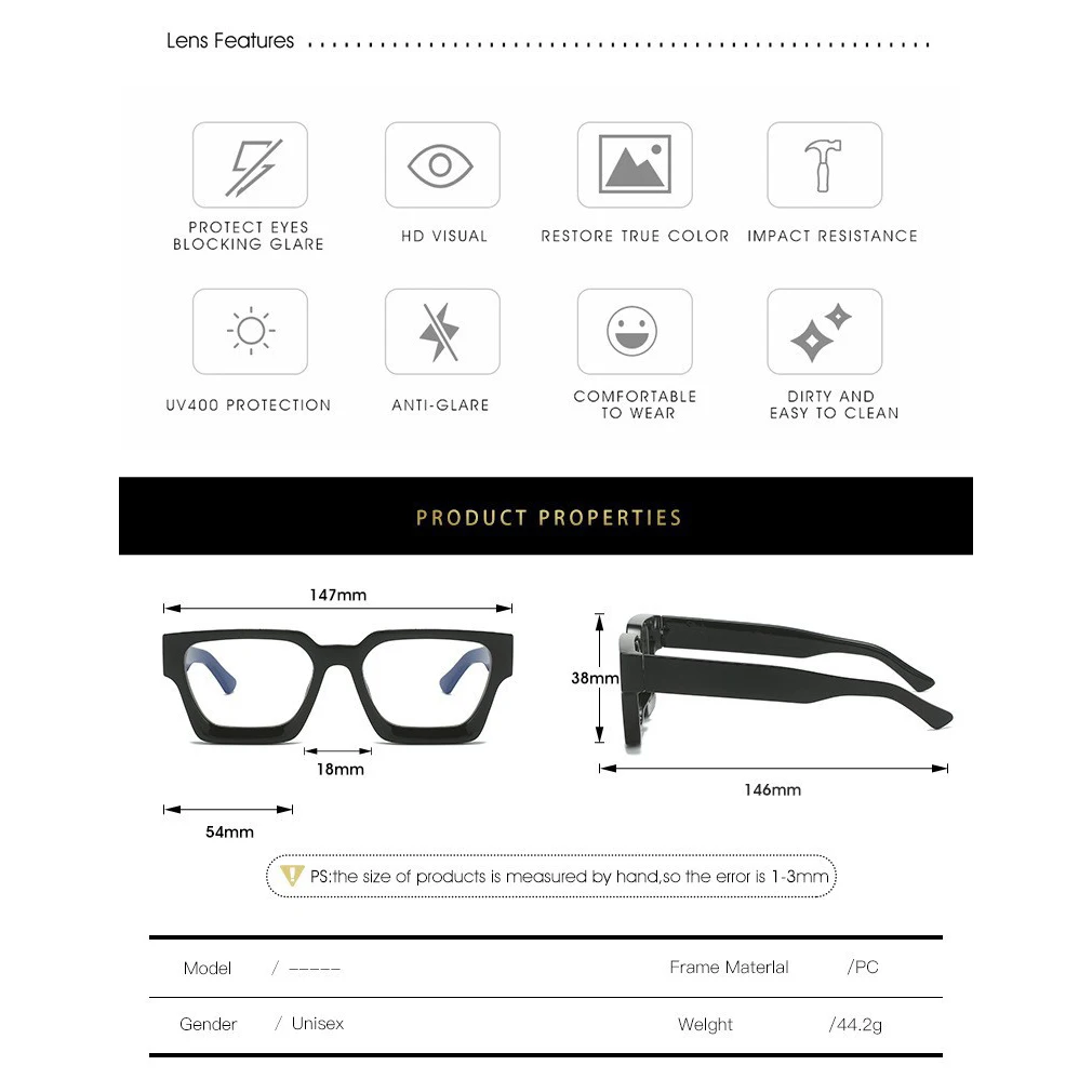 Spectacle Frames Square Shape Blue Light Glasses Computer Goggles Vintage Frame Clear Lens Glasses For Digital Screen