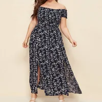 Summer Women's Boho Floral Print Off Shoulder Split Long A Line Dresses XXXL 4XL - Image 2