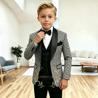 Costume à carreaux pour garçons, ensemble 3 pièces, Blazer pour enfants, veste de smoking pour mariage, gilet et pantalon, vêtements slim fit pour garçons de 2 à 16 ans 2