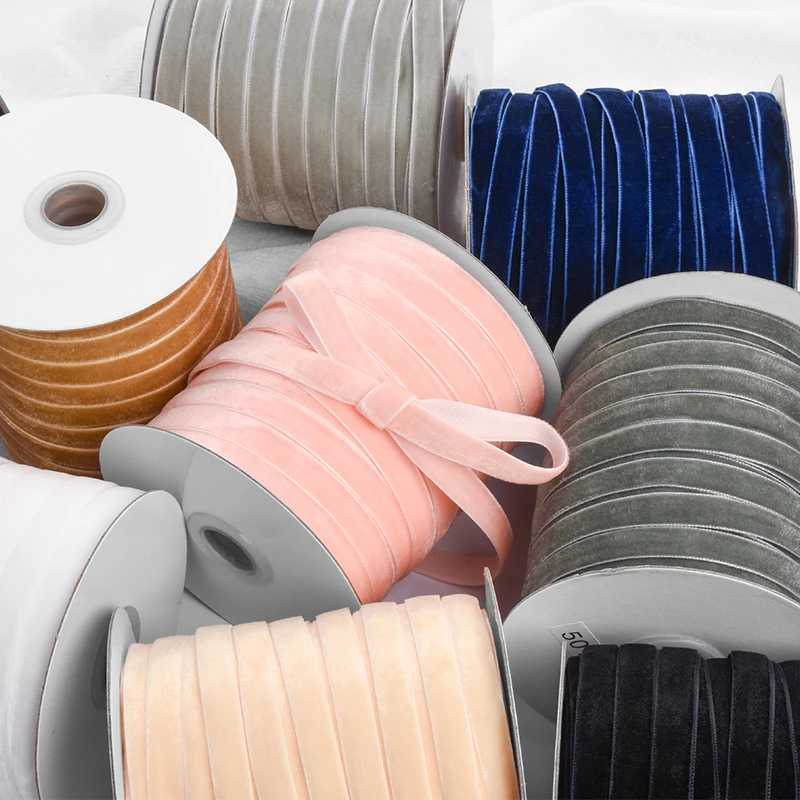 50yards/roll 10mm Velvet Ribbon For Gifts Decoration Handmade Webbing Bouquet Wrapping DIY Crafts Hair Bows Material