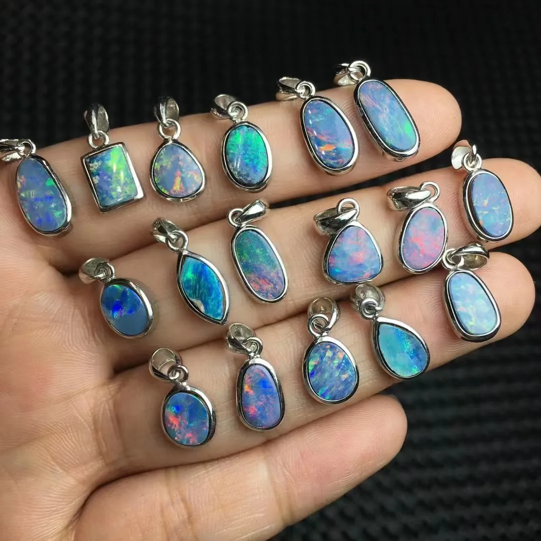 Unit One Piece 925 Silver Buckle With Natural Australian Opal Crystal Healing Random Shape Pendant 6