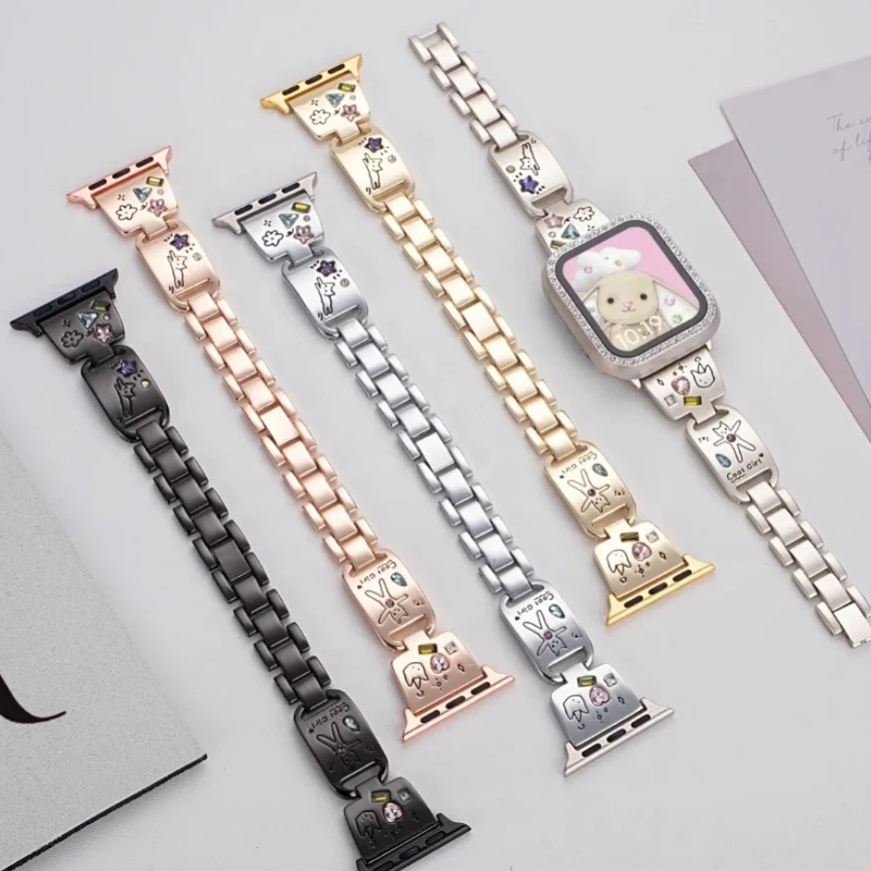Line-Patterned Cat Metal Wristband - Cute and Creative Accessory (Watch Not Included)