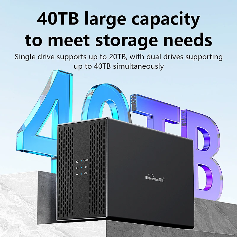 Blueendless Dual Bay RAID hard disk 3.5 USB 3.0 External Type C Dual Hard Drive Enclosure SATA Array box HDD Server Case hdd external hard drive case ssd enclosure hard drive enclosure hard disk case external hard drive box hdd case enclosure hard drive adapter ssd adapter