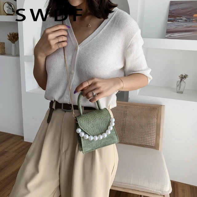 SWDF New Bag Pearl Handle Super Mini Design PU Leather Shoulder Bags For Women 2022 Crossbody Bag Travel Handbags Stone Pattern 4