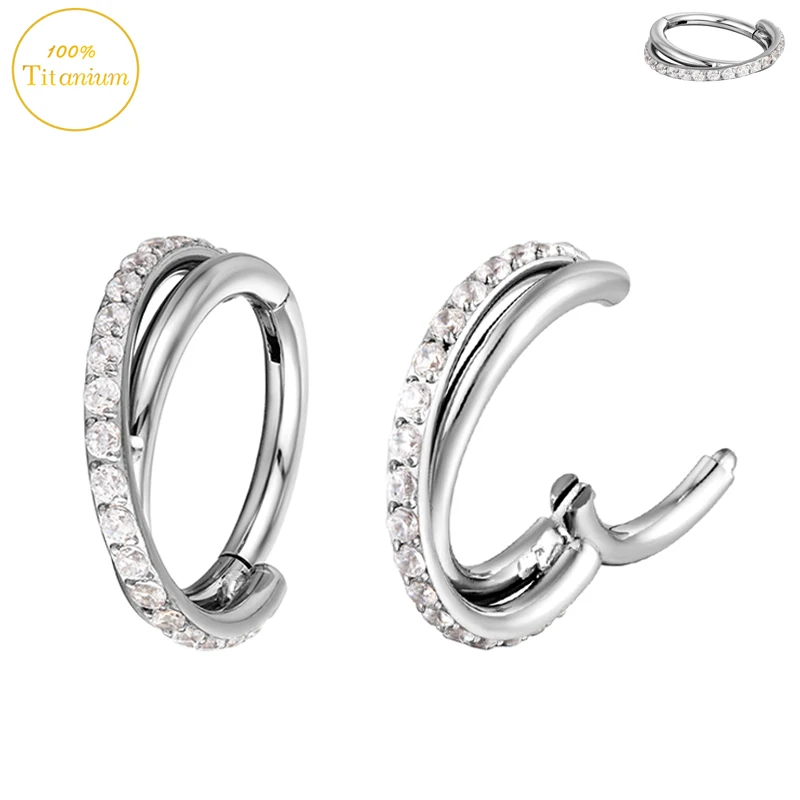 G23 Titanium Septum Piercing Nose Rings Zircon Series Hoop Hight Segment Clicker Earrings Ear Cartilage Helix Piercing Jewelry