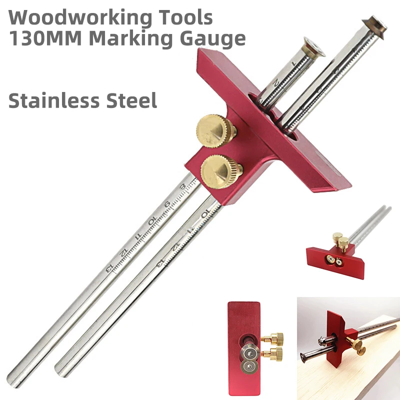 Woodworking Marking Gauge 130MM Stainless Steel European Double Head Mortise Gauge Scribe Blade Scriber Ruler Wood Scribing Tool