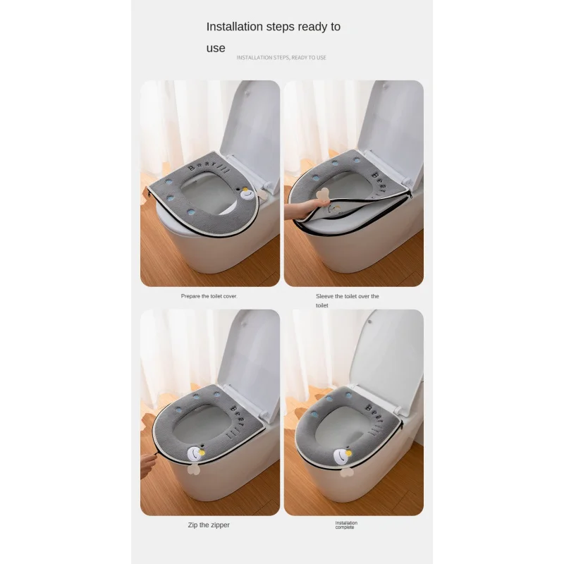 Home cute soft toilet seat pad autumn winter universal toilet mat covers thick back Pu waterproof portable warm potty cushion 5