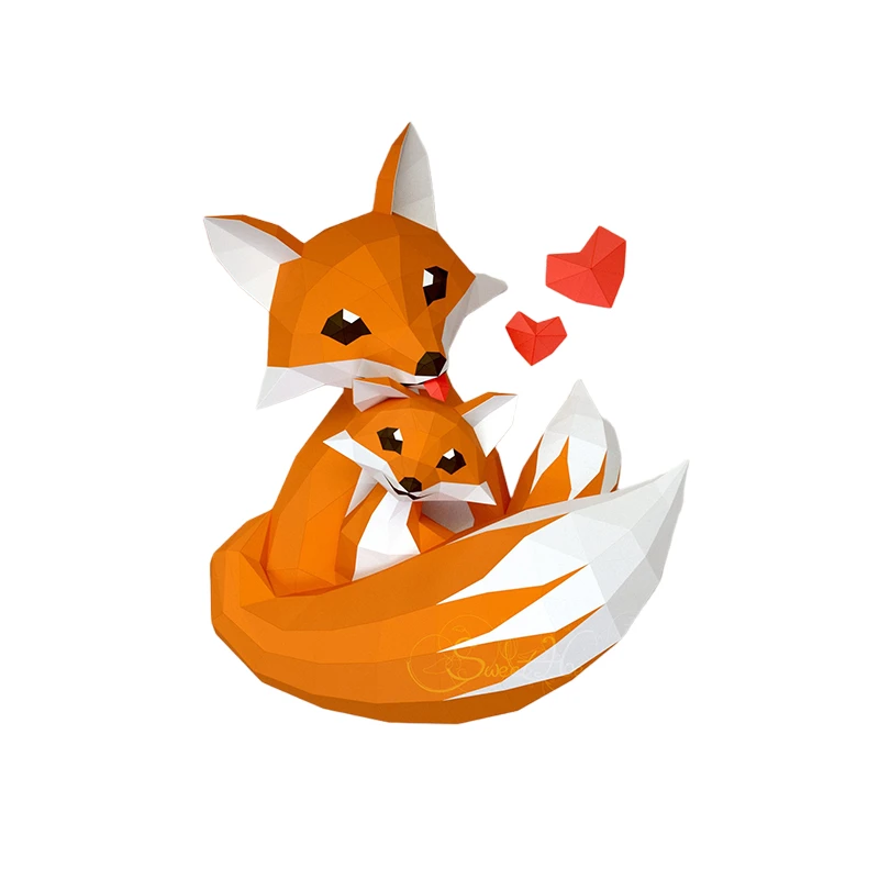 60cm Fox Mother And Baby 3D Paper Model Paper Jigsaw Puzzle for Home Decor