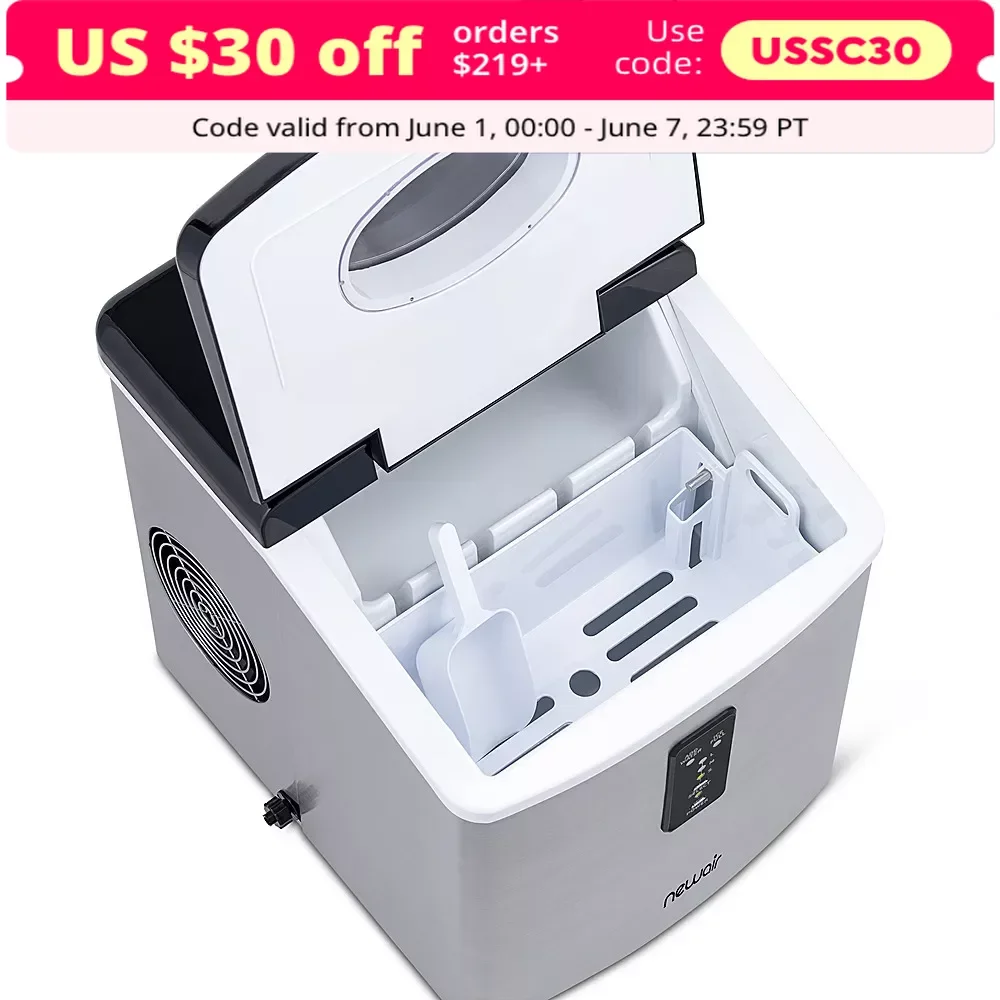 Ice Machine, 12 28-lb Portable Ice Maker - 3 Ice Sizes - Stainless Steel