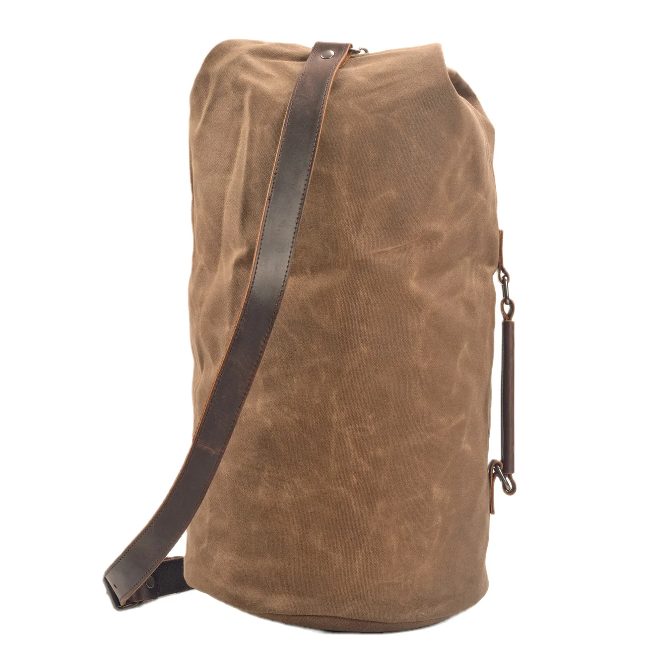 Waterproof waxed Canvas Backpack large capacity bucket bag cylinder bag mountaineering backpack military bag 3