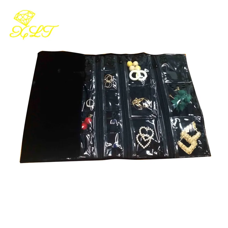 31 Grids Portable Velvet Jewelry Roll Storage Bag Ring Pendant Folding Travel Organizer Earrings Case Zipper Bag For Jewelry